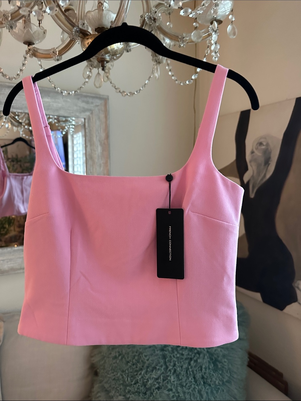 French Connection Bubblegum Pink Square-Neck Crop Camisole